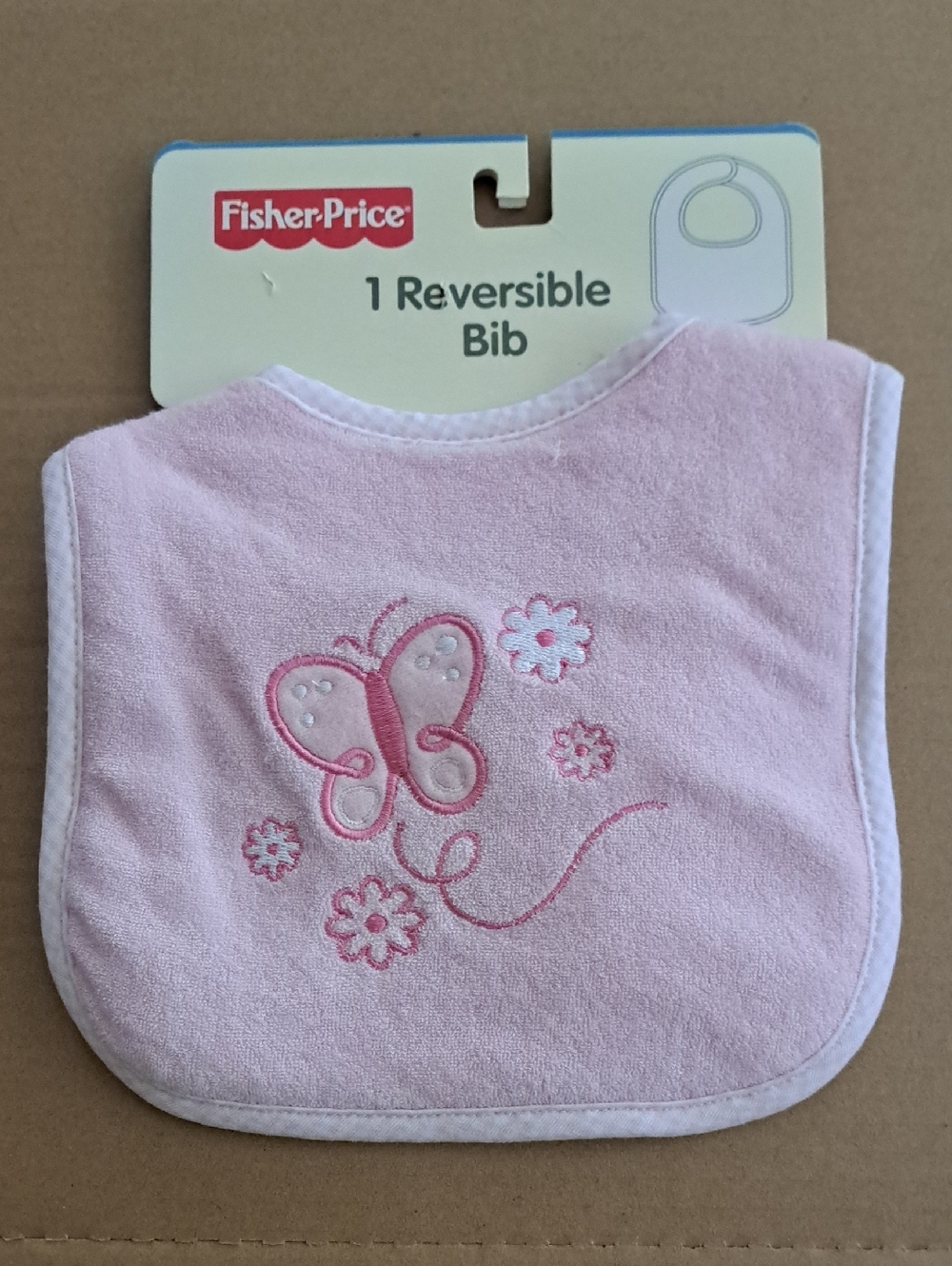 Fisher-Price Pink Baby Bib with Butterfly Embroidery